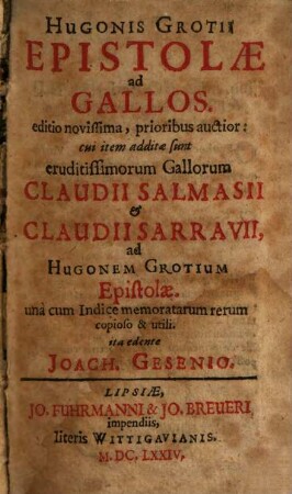 Hugonis Grotii Epistolae ad Gallos