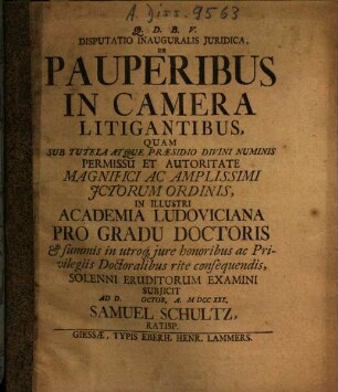 Disputatio Inauguralis Iuridica De Pauperibus In Camera Litigantibus