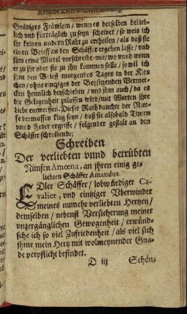 Schreiben Der verliebten unnd betrübten Nimfen Amœna, an ihren einig geliebten Schäffer Amandus.