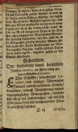 Schreiben Der verliebten unnd betrübten Nimfen Amœna, an ihren einig geliebten Schäffer Amandus.