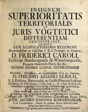 Insignem Superioritatis Territorialis Et Juris Vogtetici Differentiam Demonstrabat