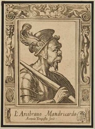 L'Arcibravo Mandricardo (der äußerst tapfere Mandricardo), aus der Serie der grotesken Köpfe nach Ariosts "Orlando Furioso"