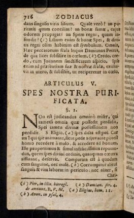 716-737, Articulus V. Spes Nostra Purificata.