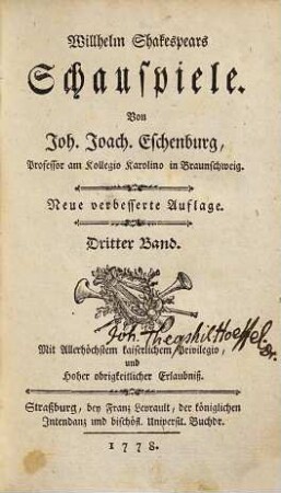 Willhelm Shakespears Schauspiele, 3. [Der Kaufmann von Venedig. Wie es euch gefällt]