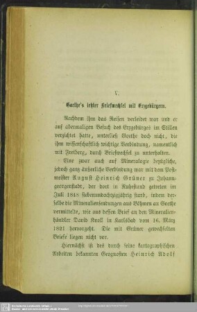 V. Goethe's letzter Briefwechsel mit Erzgebürgern