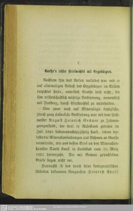 V. Goethe's letzter Briefwechsel mit Erzgebürgern