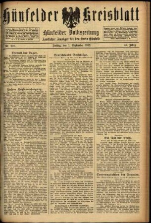 Ausgabe vom Freitag, den 01. September 1922.