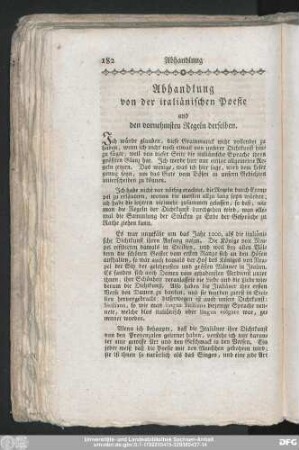Abhandlung von der italiänischen Poesie und den vornehmsten Regeln derselben.