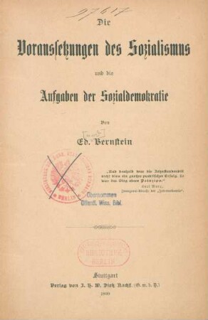 Die Voraussetzungen des Sozialismus und die Aufgaben der Sozialdemokratie