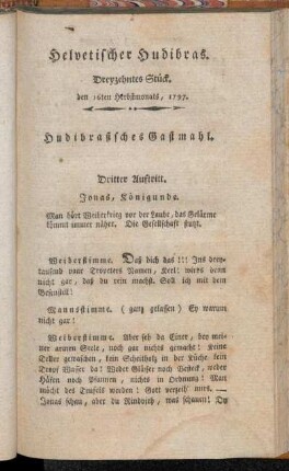 Helvetischer Hudibras. Dreyzehntes Stück. den 16ten Herbstmonats, 1797.