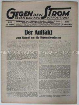 Wochenzeitung der KPD (Opposition) u.a. zum Plenum des EKKI und zur Reparationsfrage (Young-Plan)