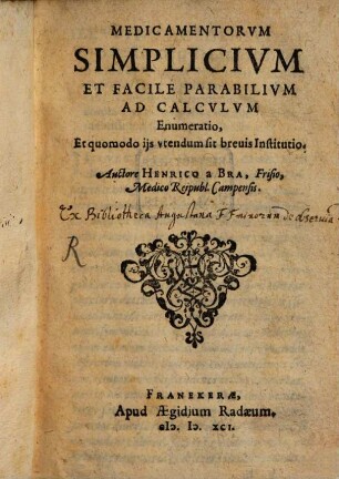 Medicamentorum simplicium ... ad Calculum Enumeratio