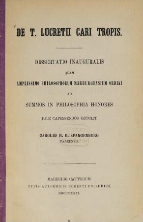 De T. Lucretii Cari tropis