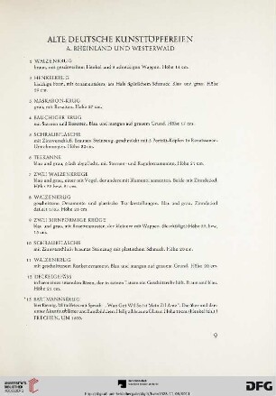 Alte deutsche Kunststopfereien (Nr. 1-160a)