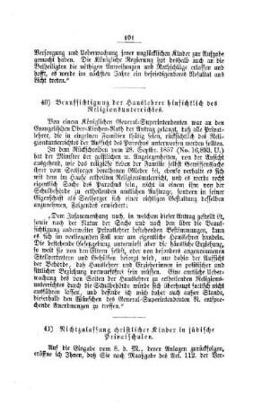 Beaufsichtigung der Hauslehrer hinsichtlich des Religionsunterrichts : [IV. Elementarschulwesen]
