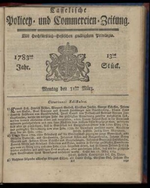 13tes Stueck, Montag den 31ten Maerz. 1783