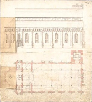 Voit, August von; Selb; Kirche - 2. Variante - Langseite (Grundriss, Ansicht)