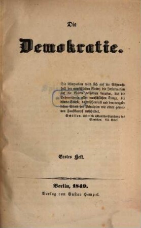 Die Demokratie. 1. 1849