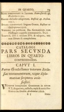 Catalogi Pars Secunda Libros in Quarto comprehendens