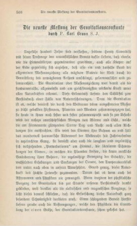 508-521 Die neueste Messung der Gravitationsconstante durch P. Karl Braun S.J.