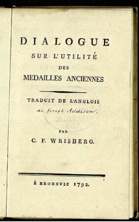 Dialogue Sur L'Utilité Des Médailles Anciennes