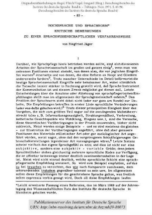 Hochsprache und Sprachnorm. Kritische Bemerkungen zu einer sprachwissenschaftlichen Verfahrensweise