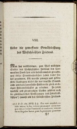 VIII. Ueber die gewaffnete Gewährleistung des Westphälischen Friedens