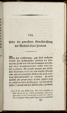 VIII. Ueber die gewaffnete Gewährleistung des Westphälischen Friedens