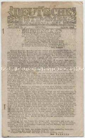 Hektografierte Zeitung "Deutsche Stimme" aus dem Kriegsgefangenenlager PW Camp Maxey in Texas