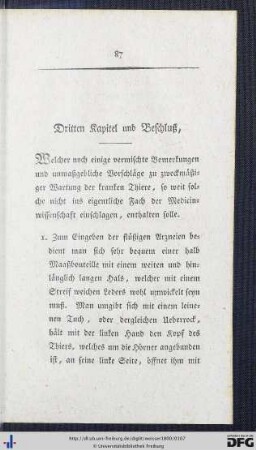 Drittes Kapitel und Beschluß.