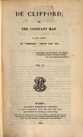 Works, 3. De Clifford: or the constant man ; 2