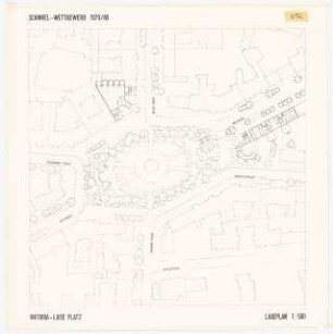 Platzbebauung mit Wohnungen, Gewerbe und sozialen Einrichtungen am Viktoria-Luise-Platz, Berlin-Schöneberg Schinkelwettbewerb 1980: Lageplan 1:500