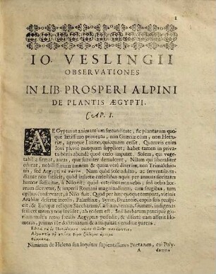 Ioannis Veslingii ... De Plantis Aegyptiis Observationes Et Notae Ad Prospervm Alpinvm cum additamento aliarum ejusdem regionis