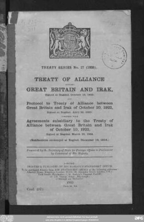 Treaty of alliance between Great Britain and Irak, signed at Bagdad, October 10, 1922