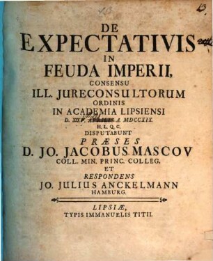 De Expectativis In Feuda Imperii : ... D. XXV. Aprilis A. MDCCXIX.