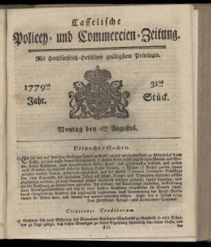 31tes Stueck, Montag den 2ten Augustus. 1779