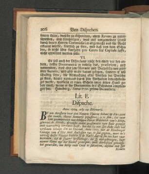 Lit. E. Dispache. Anno 1704. ady 15 Februarij.