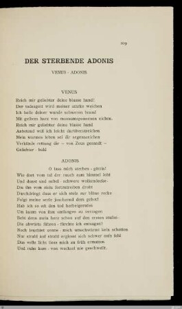 Der sterbende Adonis / [Ernst Morwitz]