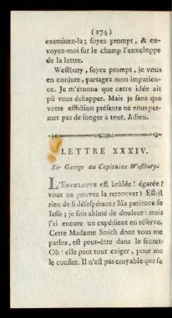 Lettre XXXIV. Sir George au Captaine Westbury.