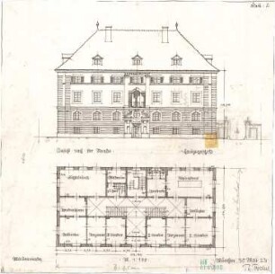 Fischer, Theodor; Schweinfurt (Bayern); Basaltwerke, Verwaltungs-Gebäude - Grundriss, Ansicht