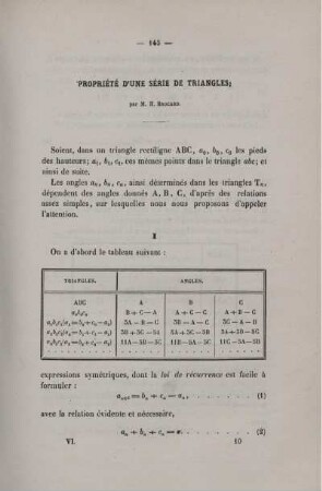 Propriété d´une série de triangles.