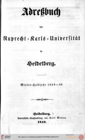 Wintersemester 1849/1850