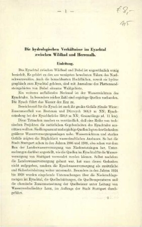 Die hydrologischen Verhältnisse im Eyachtal zwischen Wildbab und Herrenalb
