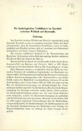 Die hydrologischen Verhältnisse im Eyachtal zwischen Wildbab und Herrenalb