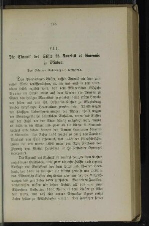 VIII. DIe Chronick des Stifts SS. Mauritii et Simeonis zu Minden