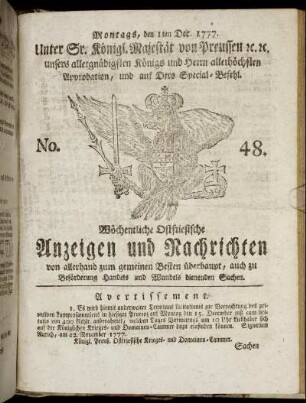 No. 48. Montags, den 1ten Dec. 1777.