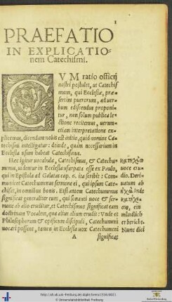 Praefatio In Explicatione Catechismi