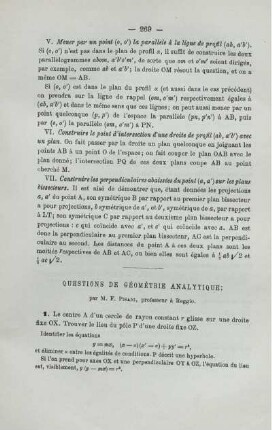 QUESTIONS DE GÉOMÉTRIE ANALYTIQUE.