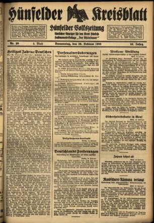 Zweite Ausgabe vom Donnerstag, den 16. Februar 1933.
