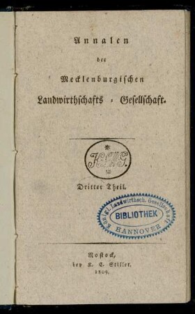 3: Annalen der Mecklenburgischen Landwirthschafts-Gesellschaft